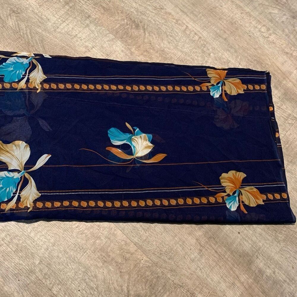 Vintage Floral Orange Brown Blue Paisley 1960s Scarf Square XL Shawl - Picture 3 of 6